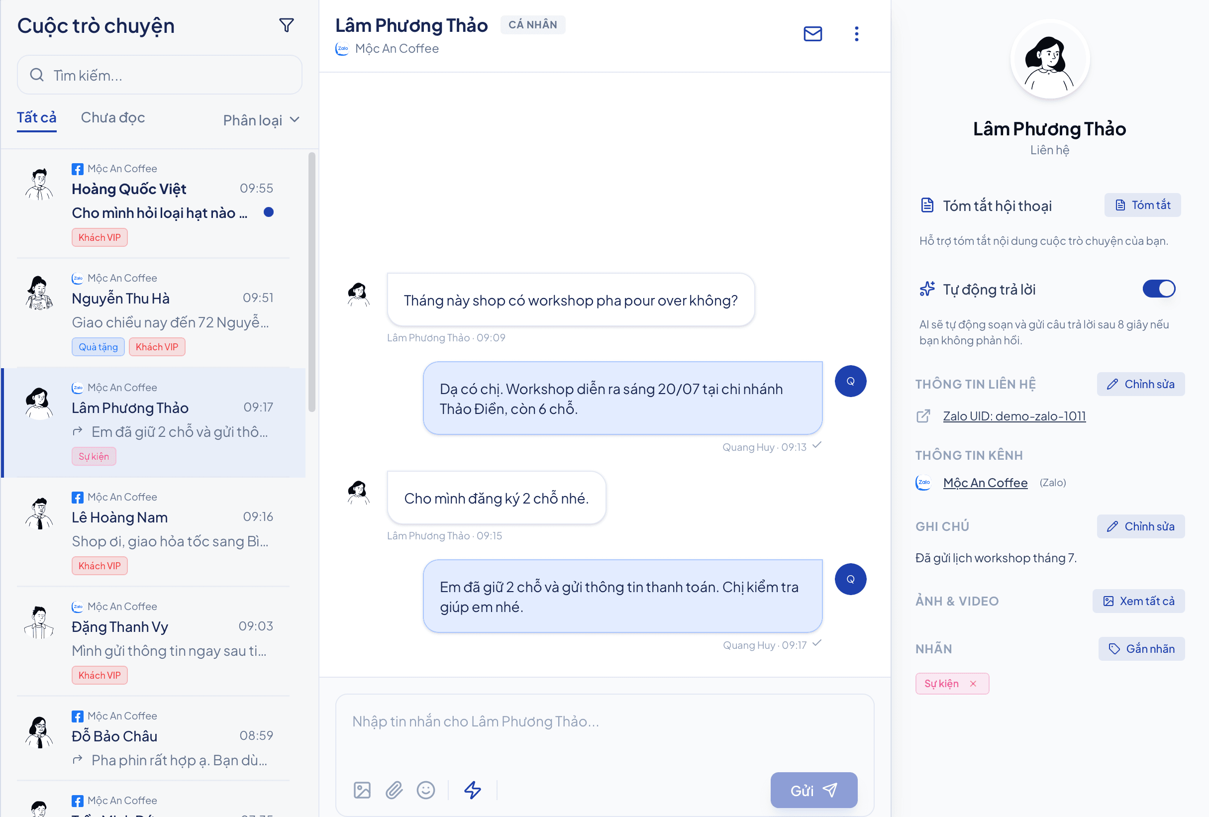 Không gian quản lý hội thoại tập trung của ChatNhanh.vn